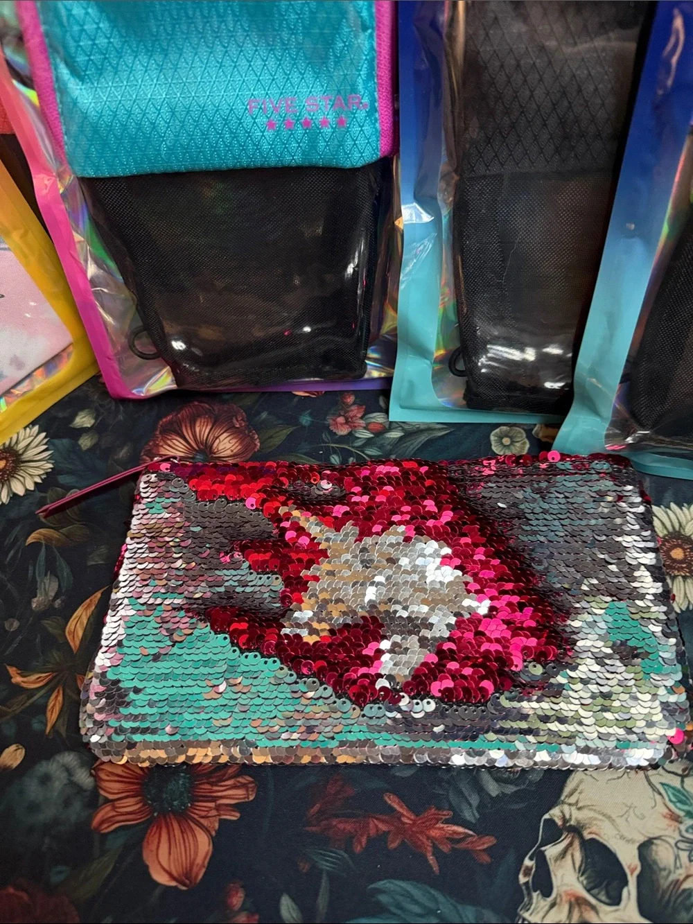 Sequin reversible pink/silver unicorn pouch